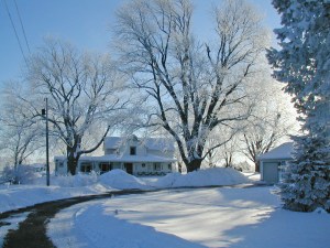 The winter wonderland surrounding the farmhouse