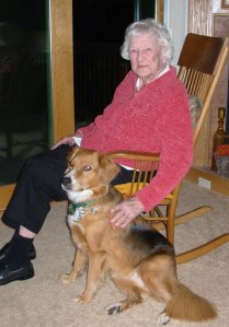 Abbey welcoming Edith when she first came to live with us.