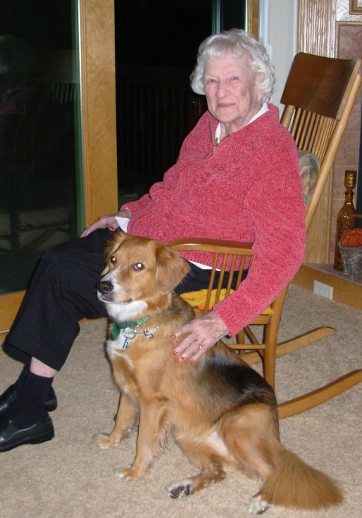 Abbey welcoming Edith when she first came to live with us.