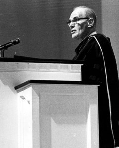Dr. V. Raymond Edman addressing the students of Wheaton College. I was there, sitting in my assigned seat. September 22, 1967