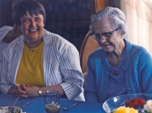 Mim and Mom chuckling over something