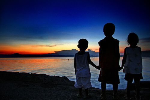 3 children and sunset