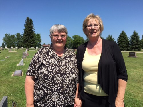 Mim and Pam in cemetery - 2015.